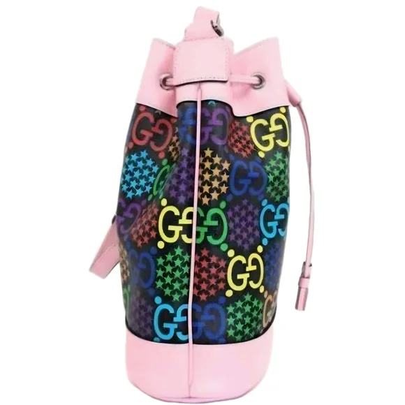 Gucci Psychedelic Multicolor Print Bucket Bag Pink with Drawstring (EUC) - Picture 4 of 16